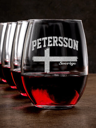 Sweden : Stemless Wine Glasses - Engraved