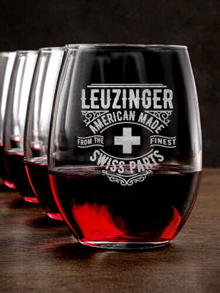 Swiss Parts : Stemless Wine Glasses - Engraved