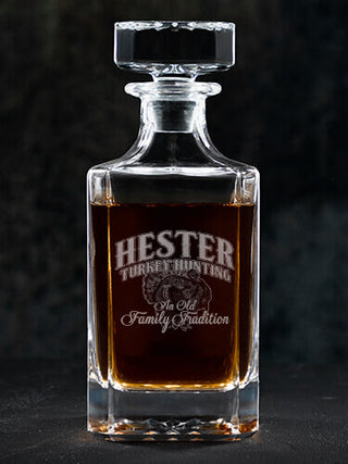 Turkey Hunting Family Tradition : Whiskey Decanter - Engraved