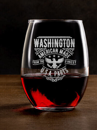 U.S.A. Parts : Stemless Wine Glasses - Engraved