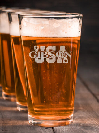 USA : Pint Glasses - Engraved