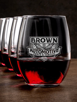Vintage Automotive : Stemless Wine Glasses - Engraved