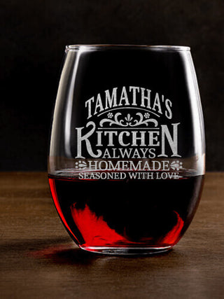 Vintage Kitchen : Stemless Wine Glasses - Engraved