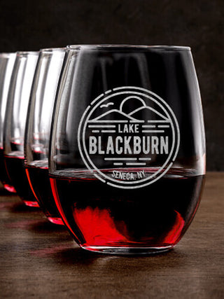 Vintage Lake : Stemless Wine Glasses - Engraved
