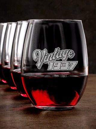 Vintage : Stemless Wine Glasses - Engraved