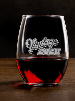 Vintage : Stemless Wine Glasses - Engraved
