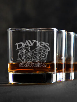 Welsh Dragon : Rocks Glasses - Engraved
