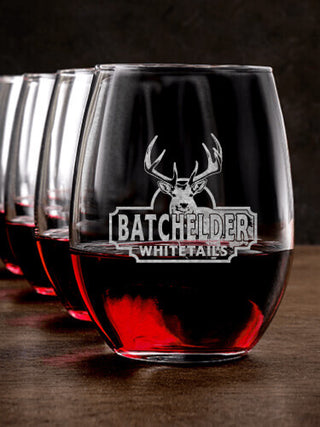 Whitetails : Stemless Wine Glasses - Engraved