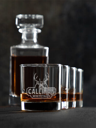 Whitetails : Decanter Rocks Glass Gift Sets - Engraved