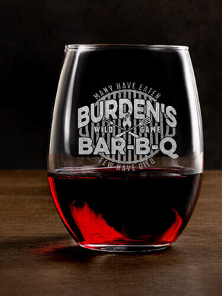 Wild Game Few Have Died BBQ : Stemless Wine Glasses - Engraved