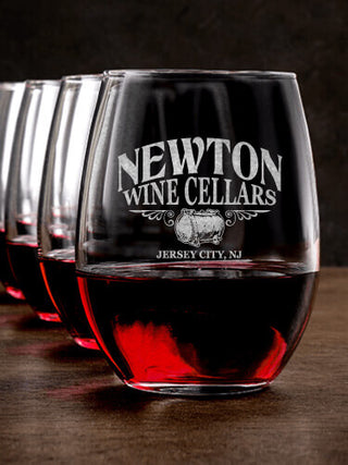Wine Cellars : Stemless Wine Glasses - Engraved