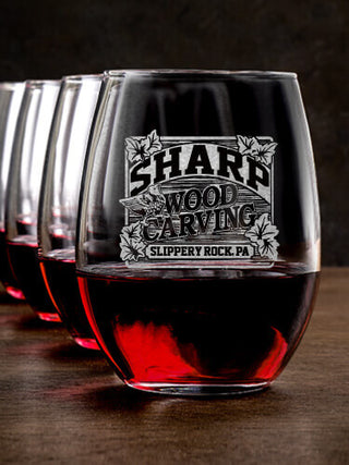 Wood Carving : Stemless Wine Glasses - Engraved