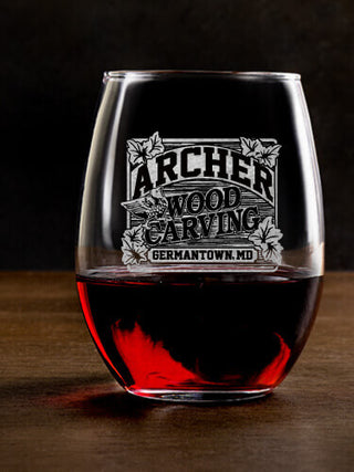 Wood Carving : Stemless Wine Glasses - Engraved