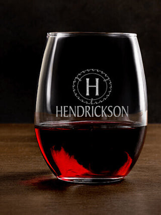 Woodworking Monogram : Stemless Wine Glasses - Engraved