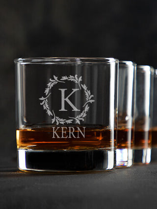 Wreath Monogram : Rocks Glasses - Engraved