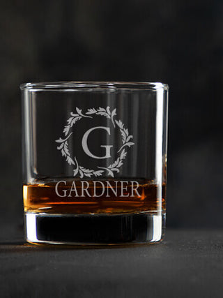 Wreath Monogram : Rocks Glasses - Engraved