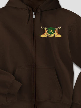 Stag Coat Of Arms : Embroidered Zip Hoodies
