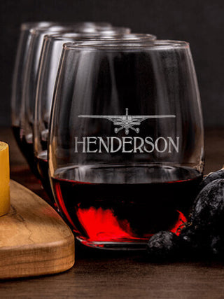 Airplane : Cheese Board Wine Glass Gift Sets - Engraved