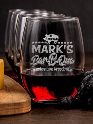 All American BBQ : Cheese Board Wine Glass Gift Sets - Engraved