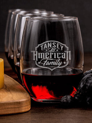 All-American Family : Cheese Board Wine Glass Gift Sets - Engraved