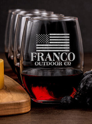 American Outdoor Company : Cheese Board Wine Glass Gift Sets - Engraved