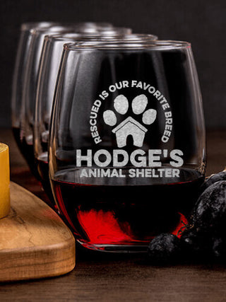 Animal Shelter : Cheese Board Wine Glass Gift Sets - Engraved