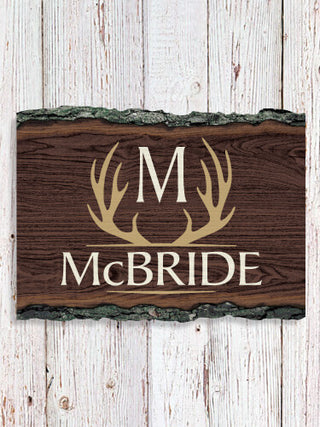 Antler Monogram : Faux Sliced Log Plaque