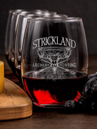 Archery Hunting : Cheese Board Wine Glass Gift Sets - Engraved