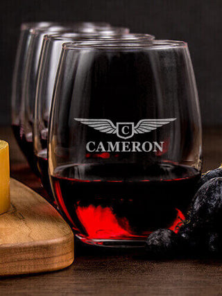 Aviation Monogram : Cheese Board Wine Glass Gift Sets - Engraved