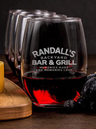 Backyard Bar and Grill : Cheese Board Wine Glass Gift Sets - Engraved