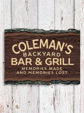 Backyard Bar and Grill : Faux Sliced Log Plaque