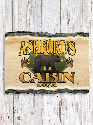 Bear Cabin : Faux Sliced Log Plaque