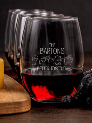 Better Together Vacation : Cheese Board Wine Glass Gift Sets - Engraved