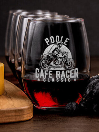 Cafe Racer : Cheese Board Wine Glass Gift Sets - Engraved