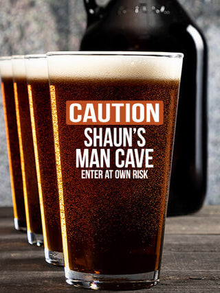Caution Man Cave : Growler Pint Glass Gift Sets - Color Printed
