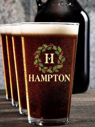 Christmas Monogram : Growler Pint Glass Gift Sets - Color Printed