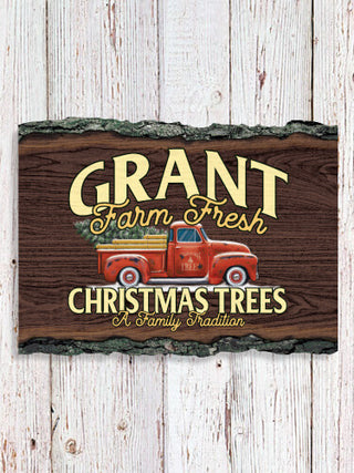Christmas Tree Farm : Faux Sliced Log Plaque