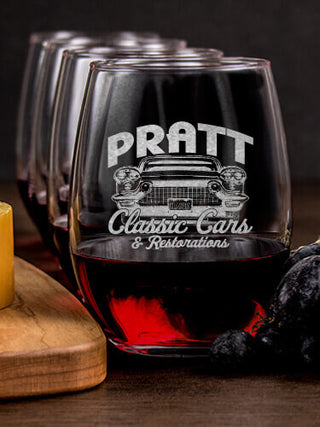 Classic Cars : Cheese Board Wine Glass Gift Sets - Engraved
