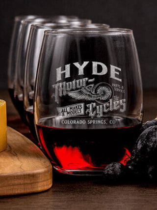 Classic Motorcycles : Cheese Board Wine Glass Gift Sets - Engraved
