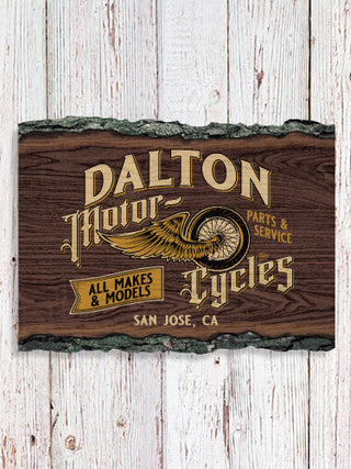 Classic Motorcycles : Faux Sliced Log Plaque