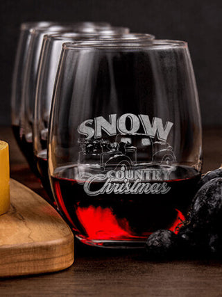 Country Christmas : Cheese Board Wine Glass Gift Sets - Engraved