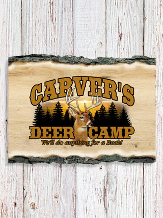 Deer Camp : Faux Sliced Log Plaque
