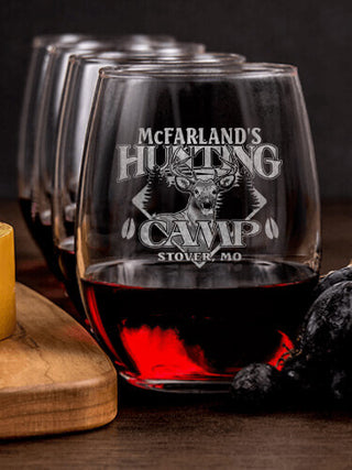 Deer Hunting Camp : Cheese Board Wine Glass Gift Sets - Engraved