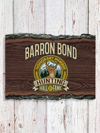 Deer Hunting Hall Of Fame : Faux Sliced Log Plaque