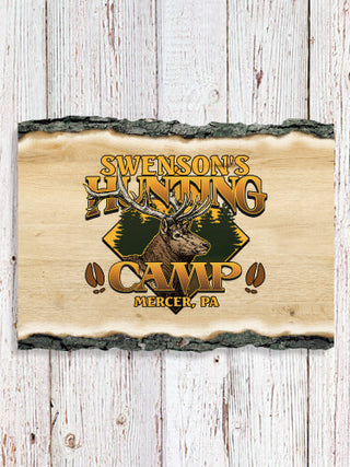 Elk Hunting Camp : Faux Sliced Log Plaque