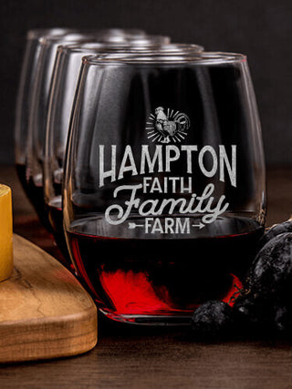 Faith Family Farm : Cheese Board Wine Glass Gift Sets - Engraved