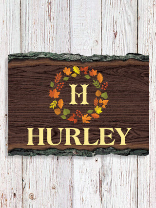 Fall Monogram : Faux Sliced Log Plaque