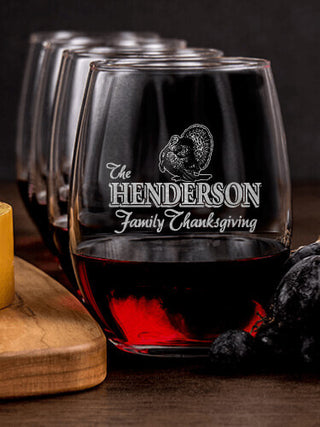 Family Thanksgiving : Cheese Board Wine Glass Gift Sets - Engraved