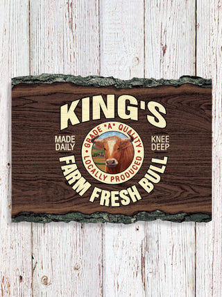 Farm Fresh Bull : Faux Sliced Log Plaque