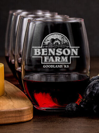 Farm : Cheese Board Wine Glass Gift Sets - Engraved
